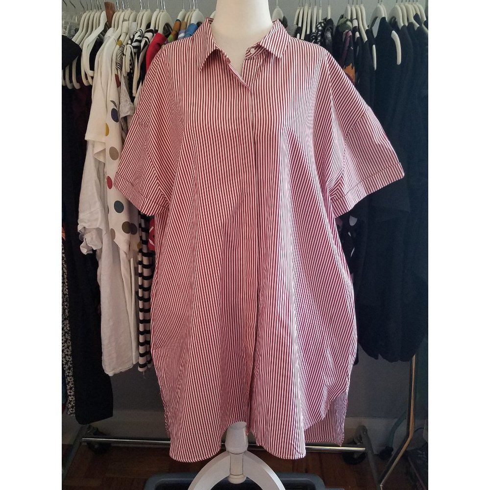 NWT Zara Dress Red & White Stripe Mini Shirtdress